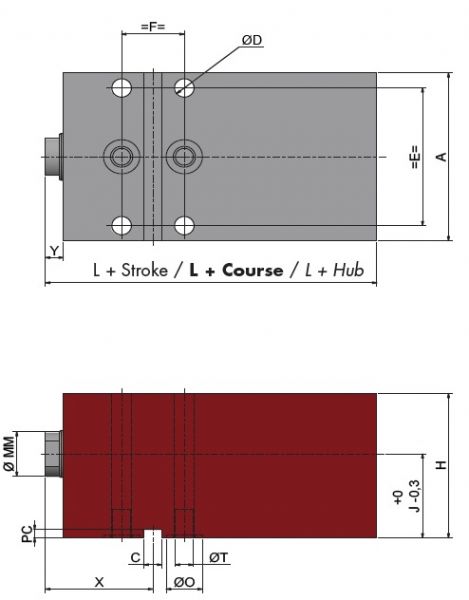 Siłownik Hydrauliczny GVCN mocowanie M20 Szkic