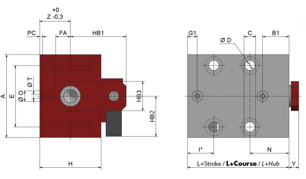 Siłownik Hydrauliczny VCE mocowanie M3 SZKIC