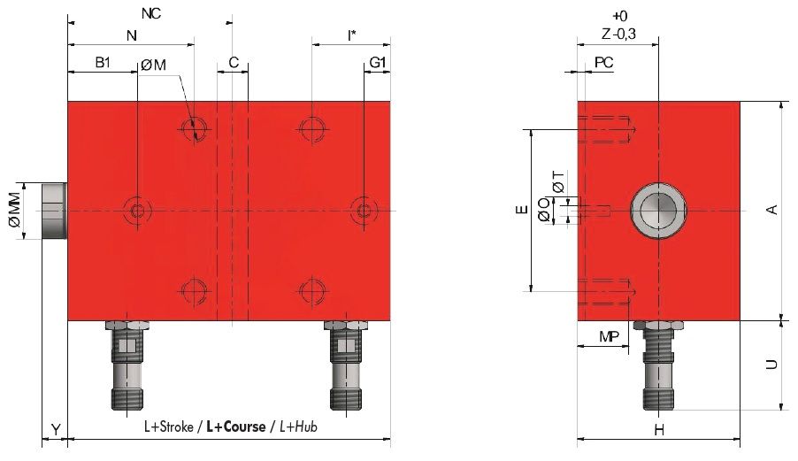 Siłownik Hydrauliczny VDI mocowanie M12 SZKIC