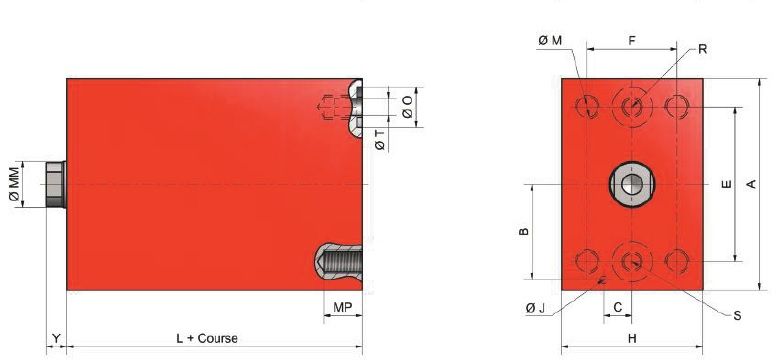 Siłownik hydrauliczny VXP mocowanie 5T SZKIC