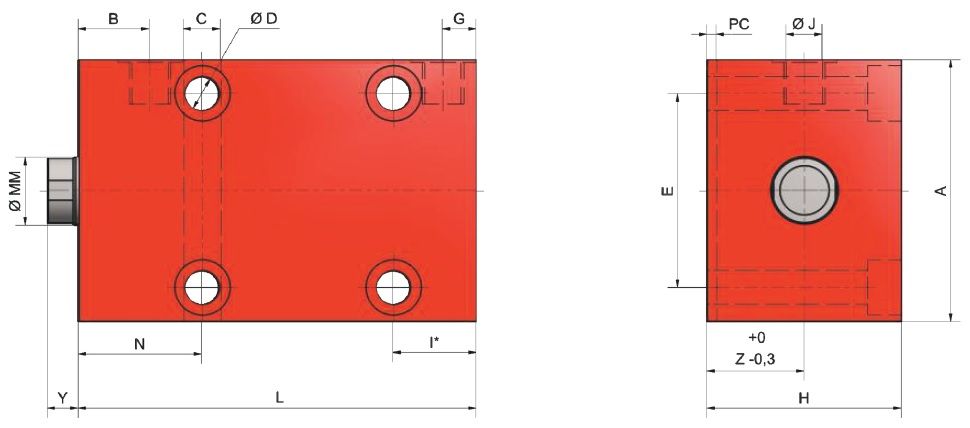 Siłownik Hydrauliczny OPC mocowanie MD1 SZKIC