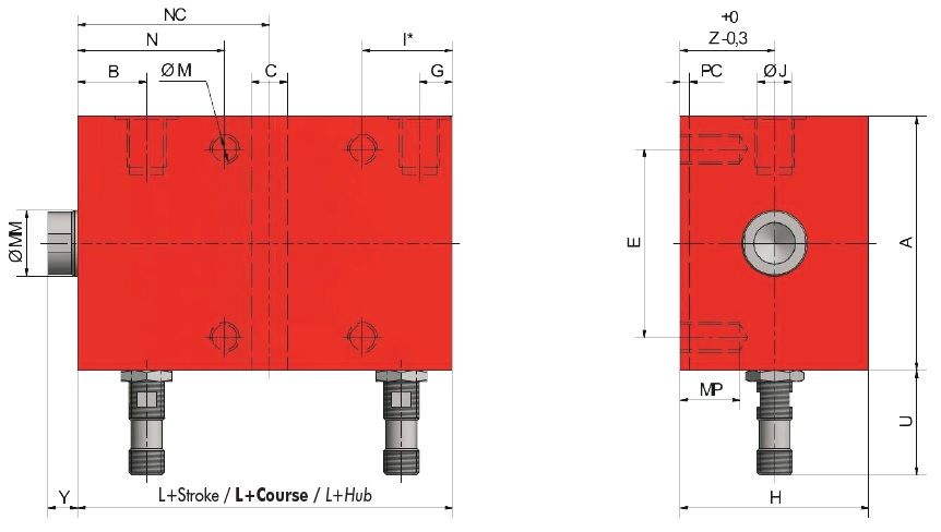 Siłownik Hydrauliczny VDI mocowanie M2 SZKIC