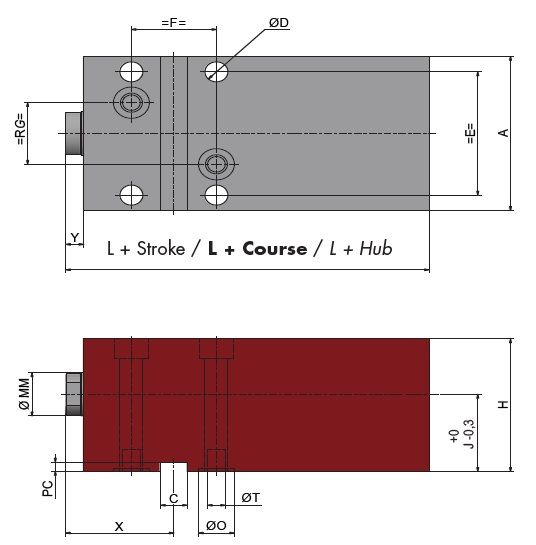 Siłownik Hydrauliczny GVCN mocowanie M25 - Szkic