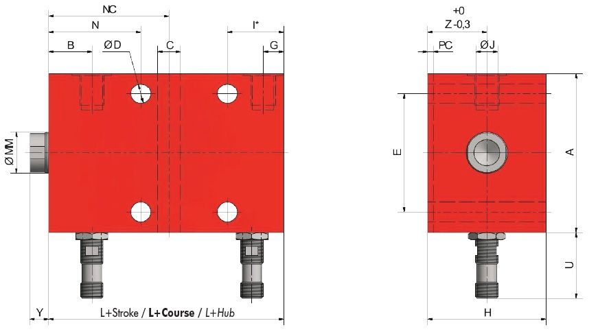 Siłownik Hydrauliczny VDI mocowanie M1 SZKIC