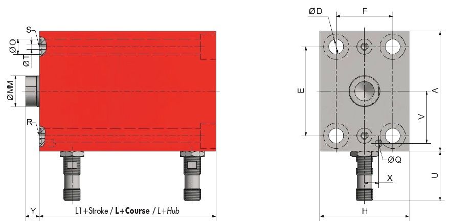 Siłownik Hydrauliczny VDI mocowanie M8 SZKIC