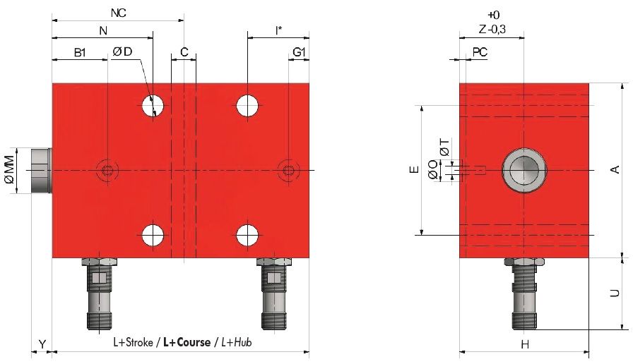 Siłownik Hydrauliczny VDI mocowanie M3 SZKIC