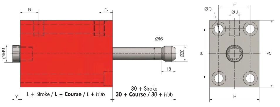 Siłownik hydrauliczny FPA z mocowaniem M6 SZKIC