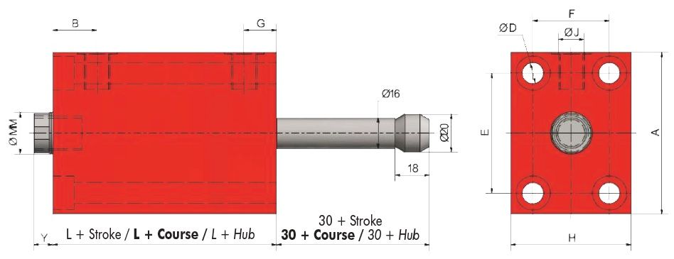 Siłownik hydrauliczny FPA z mocowaniem M7 SZKIC